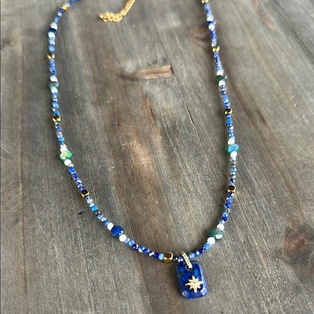 Dainty blue lapis and gold necklace